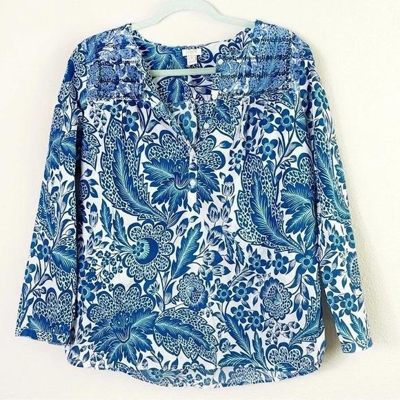 J. Crew Embroidered Long Sleeve Blouse 100% Cotton Blue Floral Top size S - Picture 10 of 10